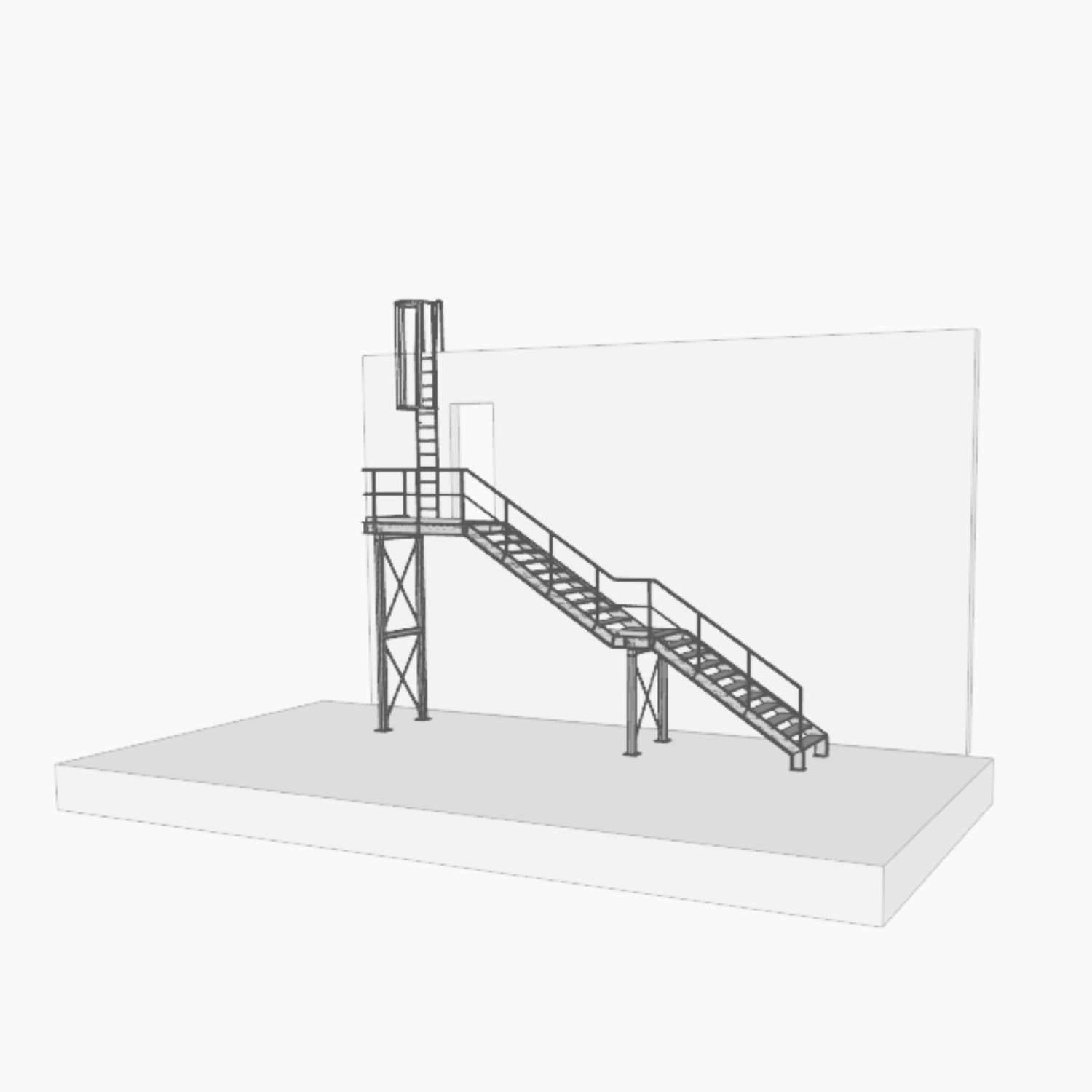 ELF Hallen und Maschinenbau bietet auch Metallbau an, Fluchttreppe mit Zwischenpodest