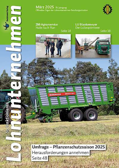 Das Cover der Lohnunternehmen zeigt auf dem Cover einen Traktor mit Ladewagen sowie Werkstatthalle für Lohnunternehmen